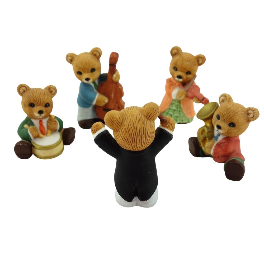 Homco 1422 Bear Porcelain Figurines Musicians Conductor Set of 5